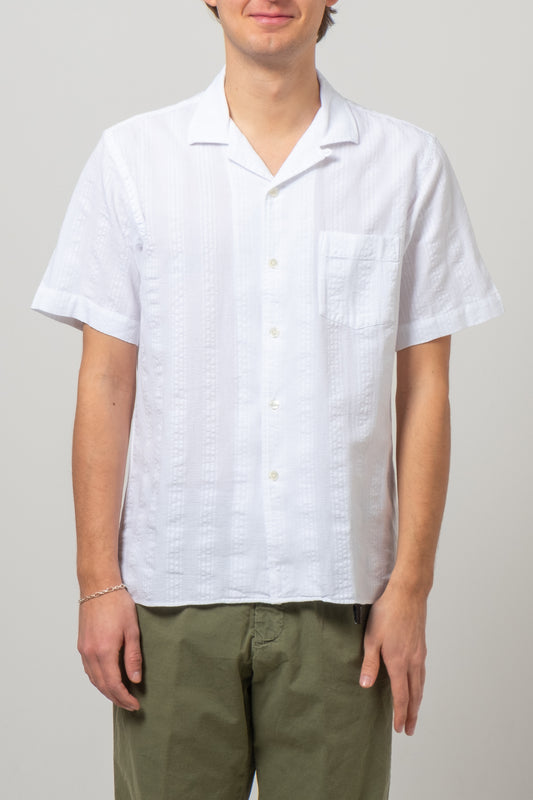 Palm Camp Shirt - White Seersucker