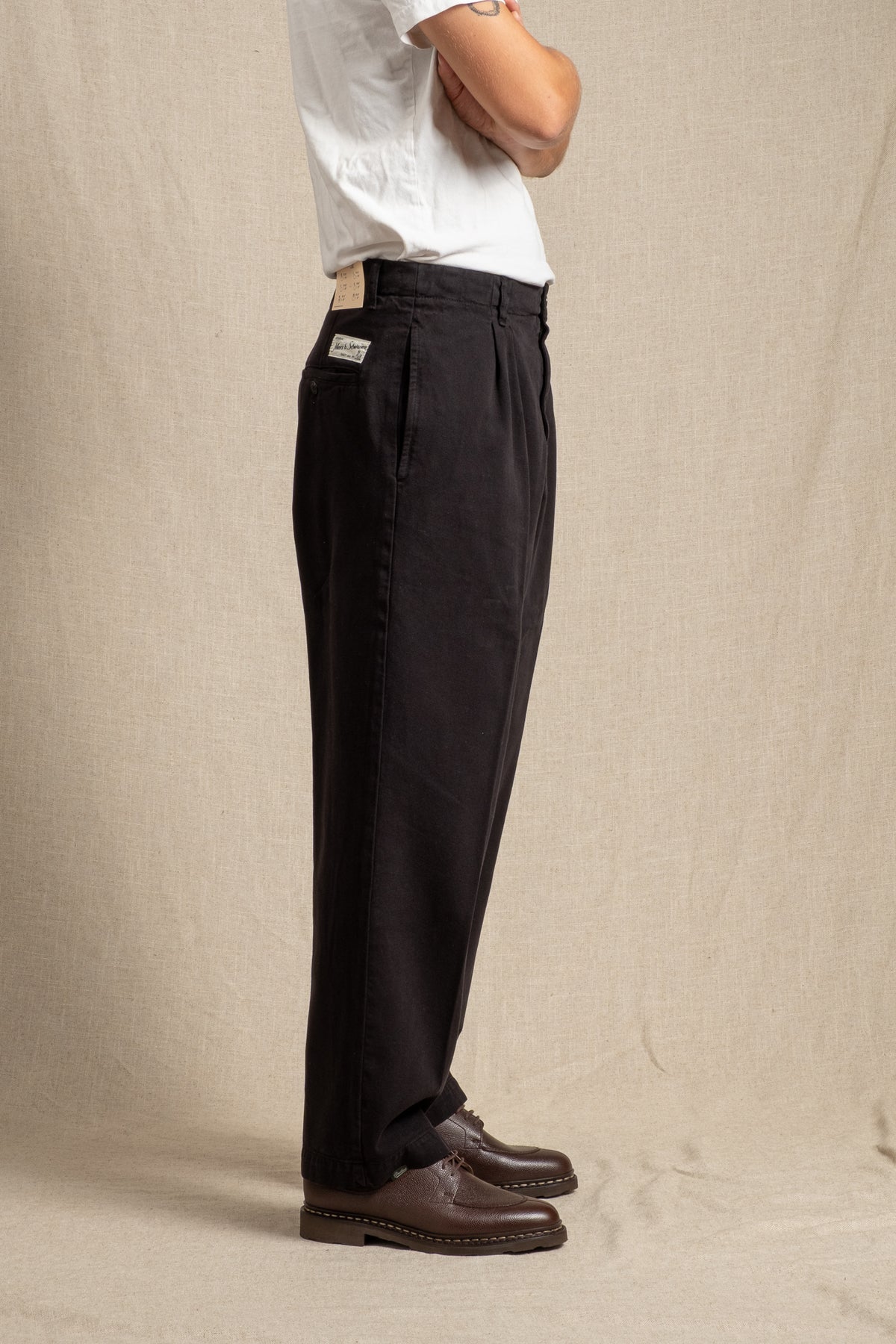 Pleated Twill Pants - Deep Black