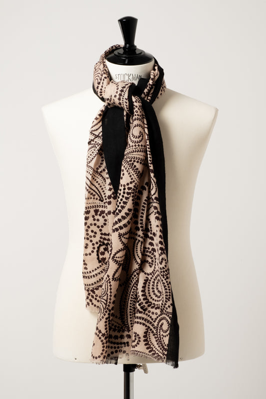 Virgin Wool Scarf - Beige Paisley