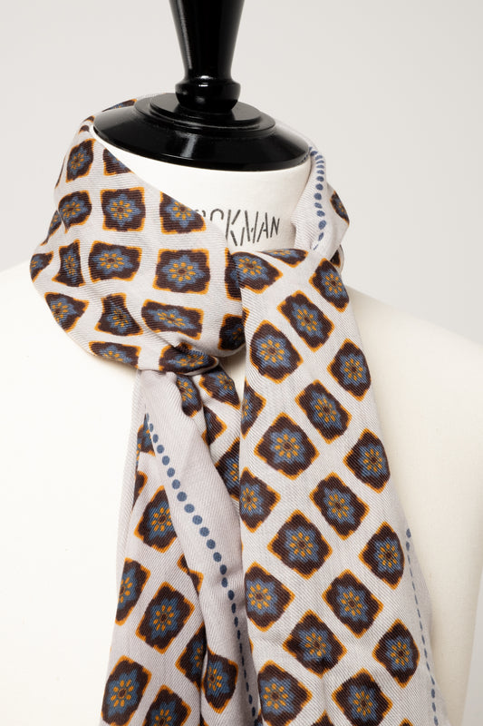 Virgin Wool Scarf - Grey Pattern