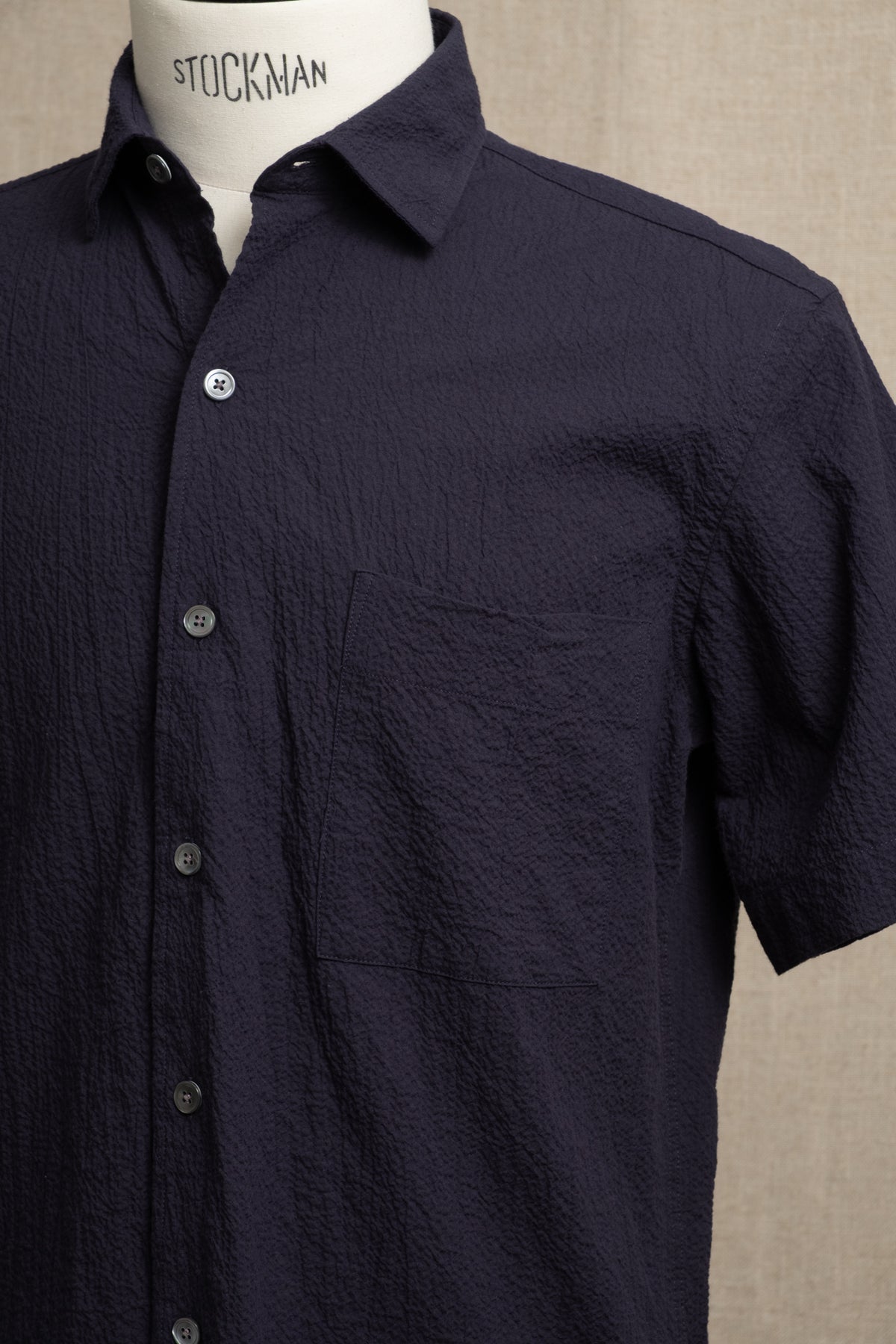 Seersucker Pocket Shirt - Navy
