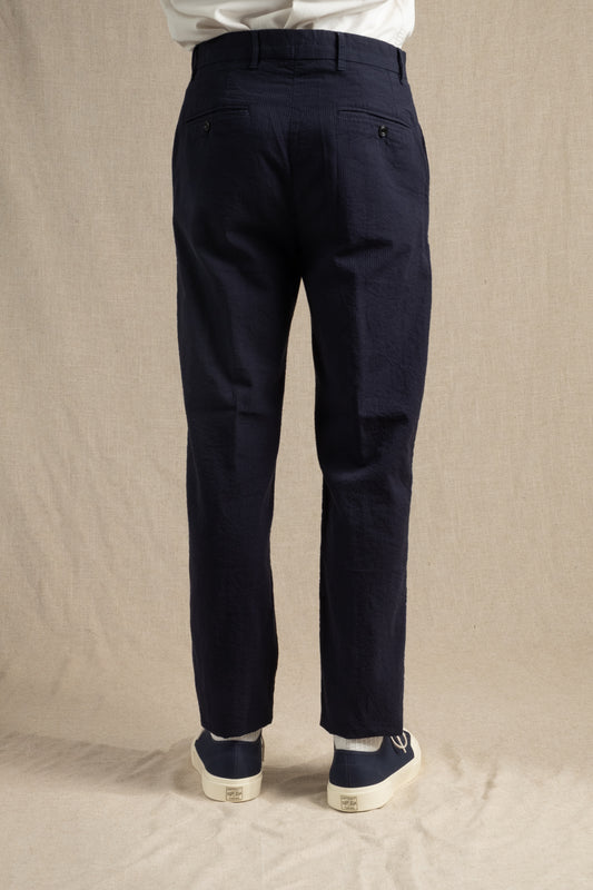 Seersucker Trousers - Dark Navy