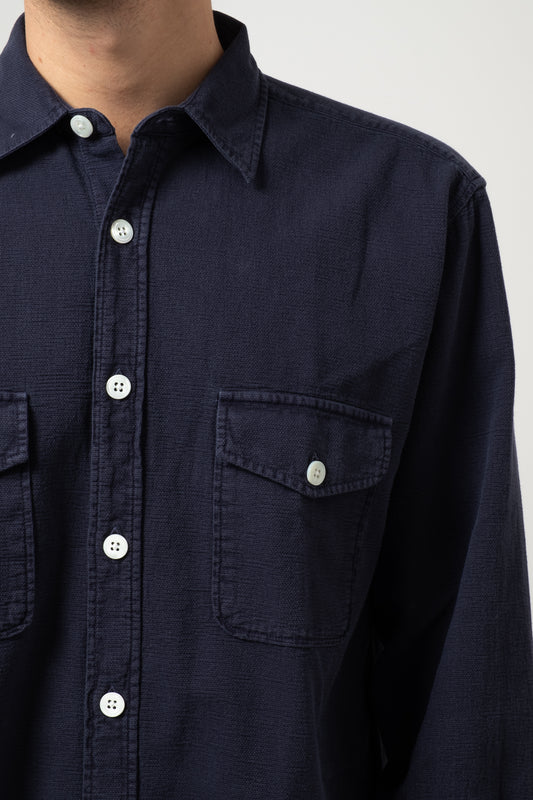 Two Pocket Overshirt Solid Dobby - Navy