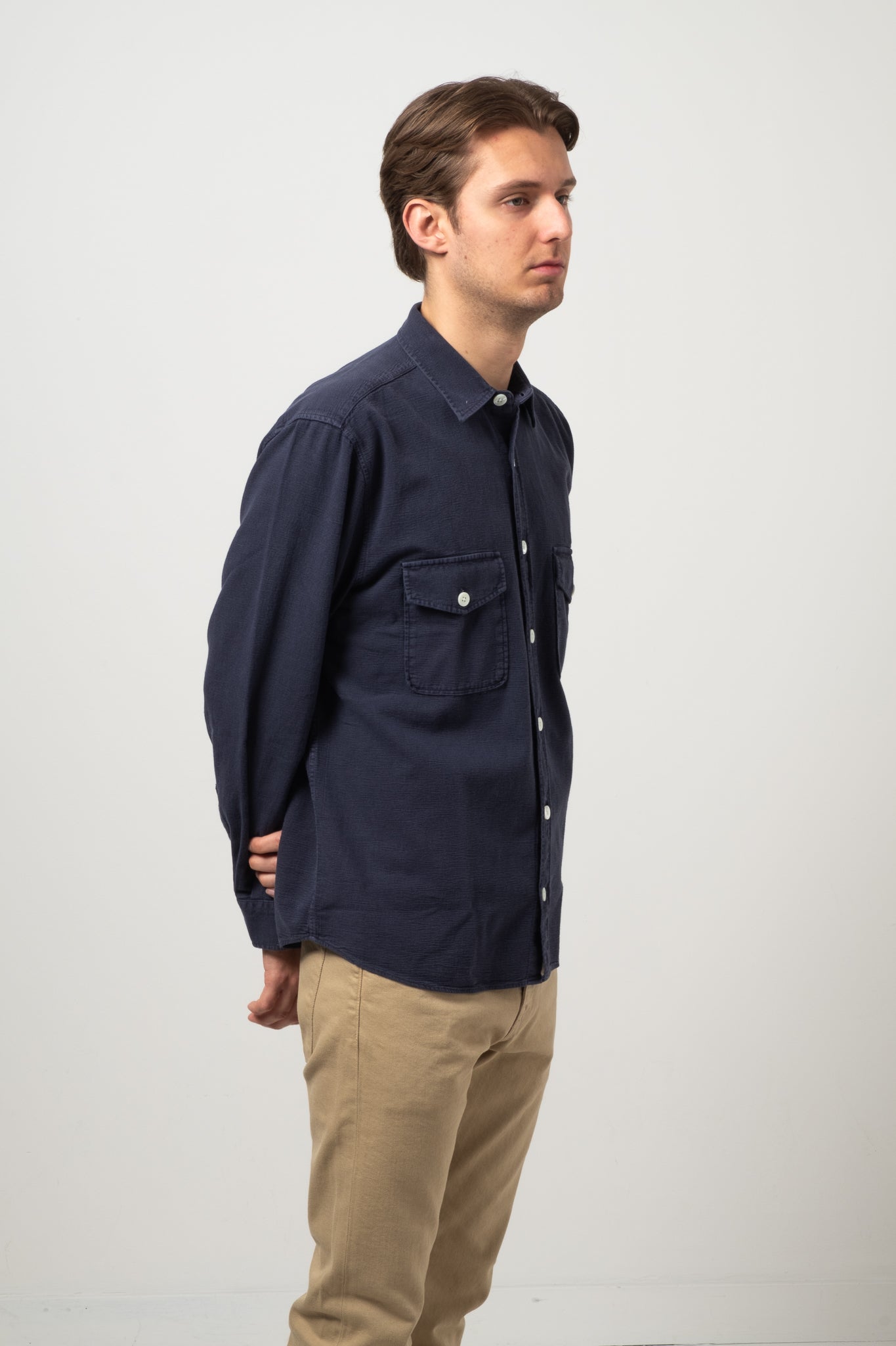Two Pocket Overshirt Solid Dobby - Navy