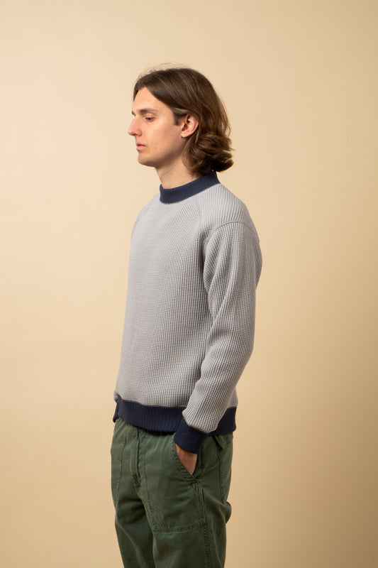 Waffle Midneck Sweater - Grey x Navy