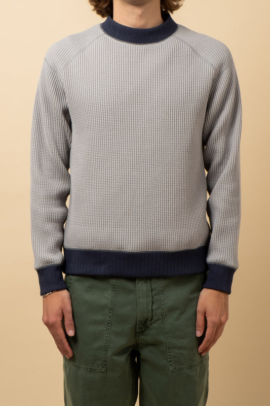 Waffle Midneck Sweater - Grey x Navy