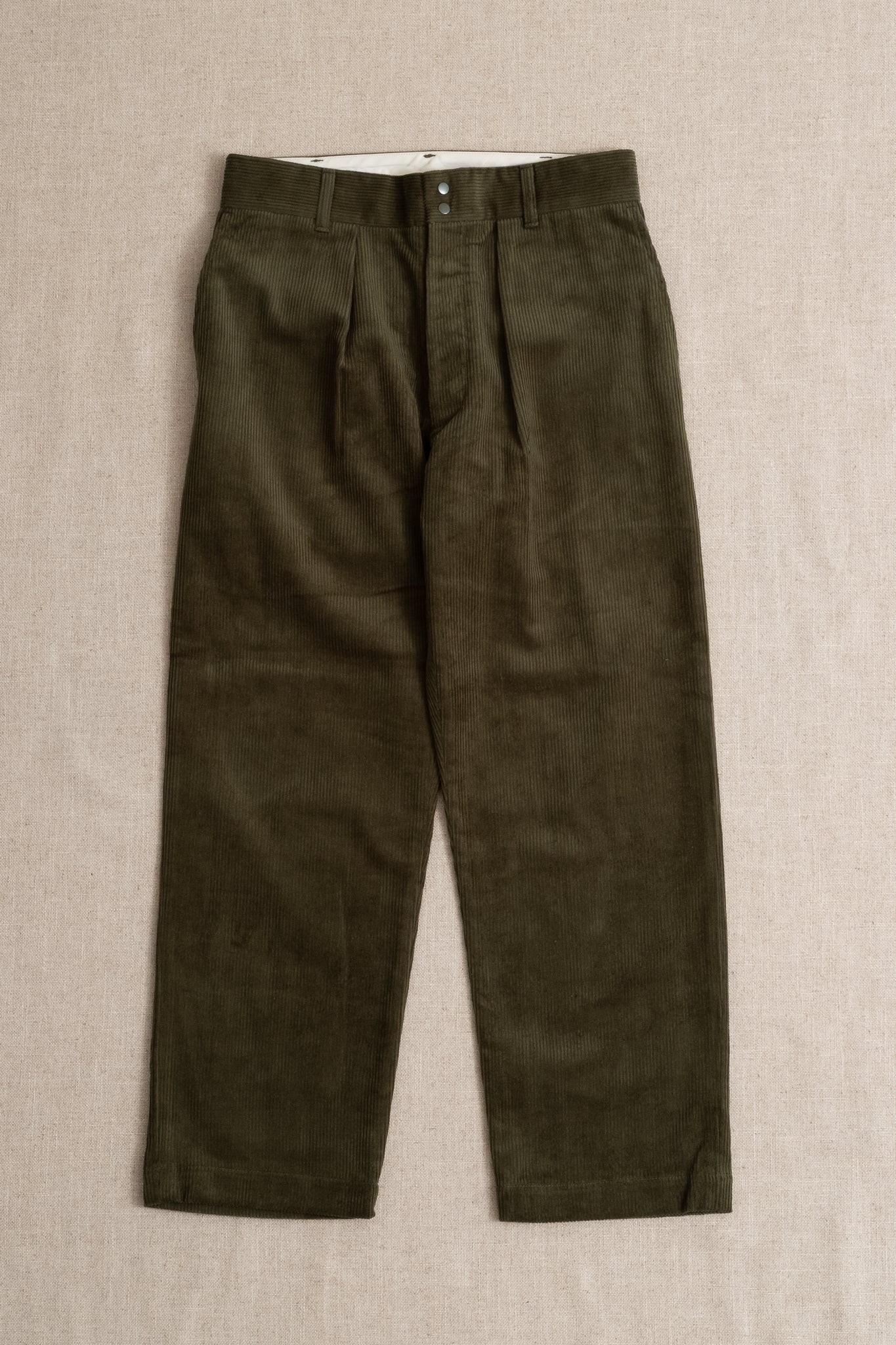 Wide Slacks 8W Corduroy - Olive Green