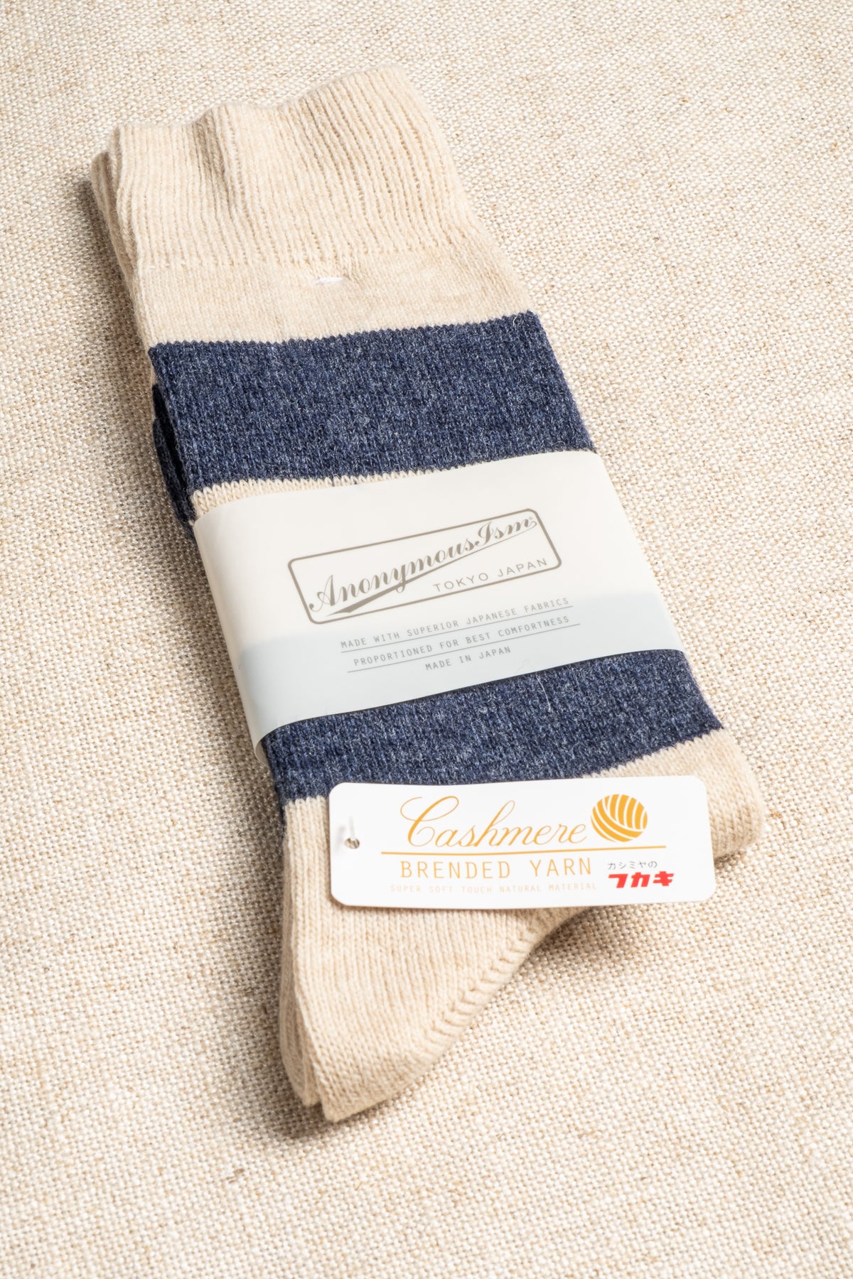 Wool Cashmere Stripes Crew - Oatmeal