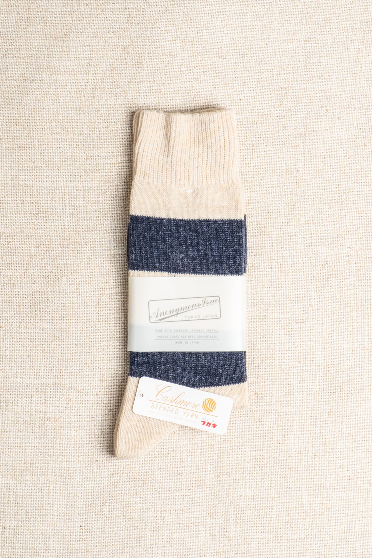 Wool Cashmere Stripes Crew - Oatmeal